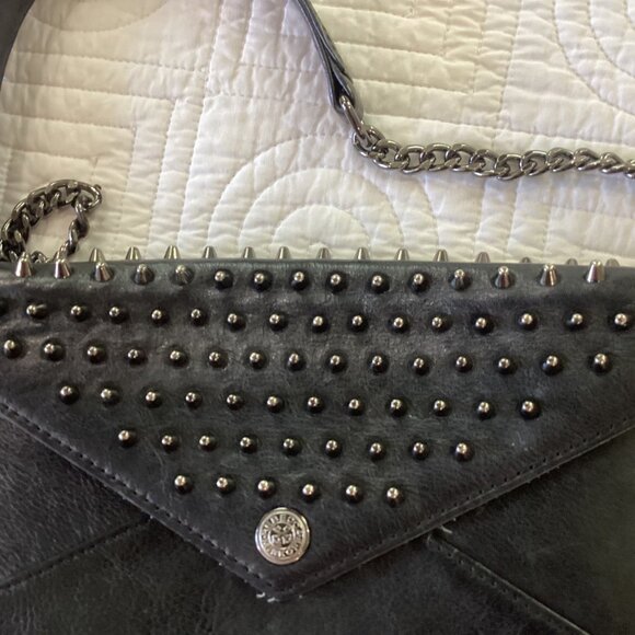 Rebecca Minkoff Black Leather Studded Crossbody Clutch Purse With Chain Strap & - Picture 12 of 16